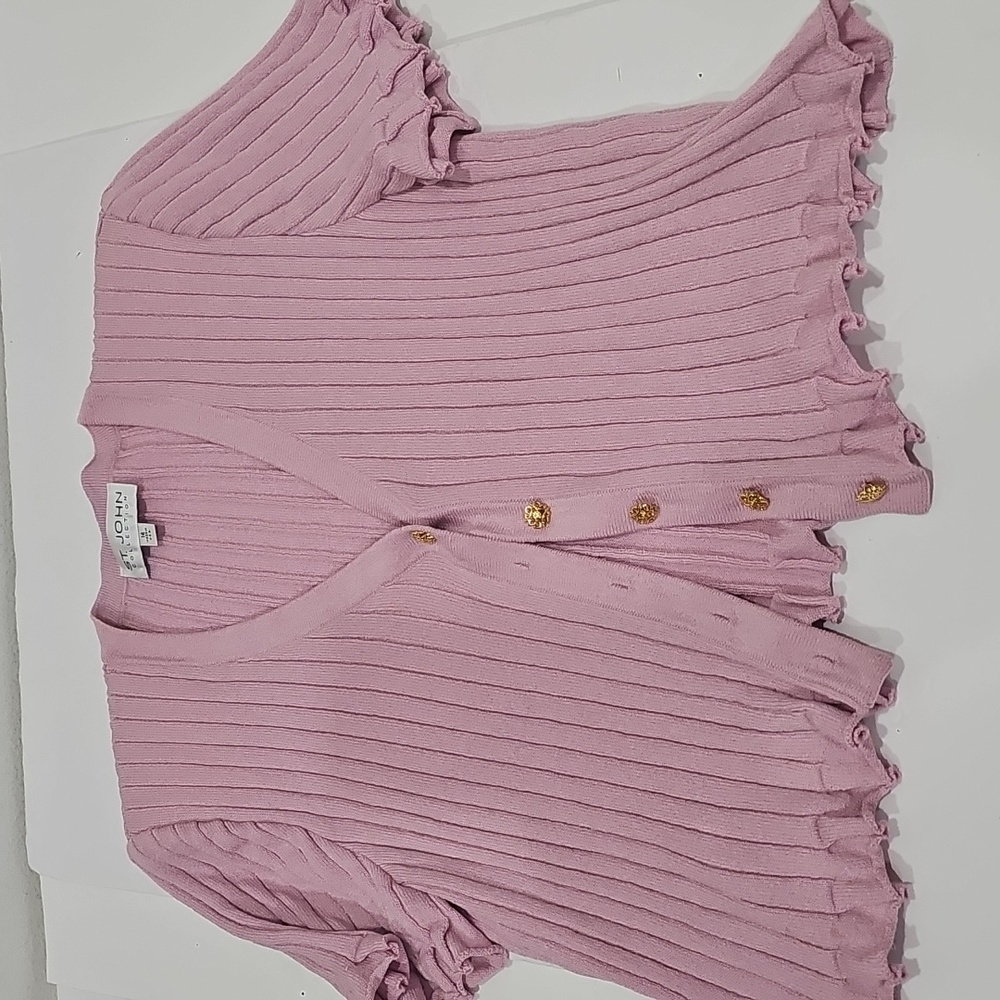 St John Collection Pink Sweather Knit jacket Size 14 Gold Buttom - Picture 9 of 12